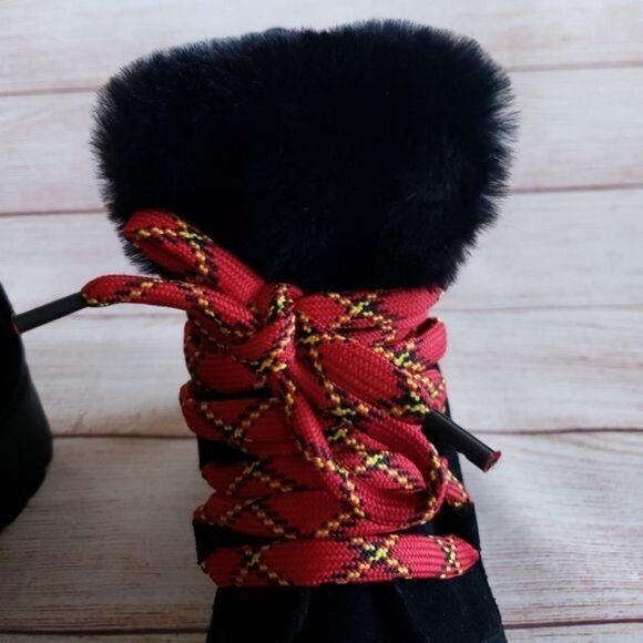 Aquatalia Suede Leather Faux Fur Hiking Outdoor Boots Booties Lace Up Black - Picture 6 of 13